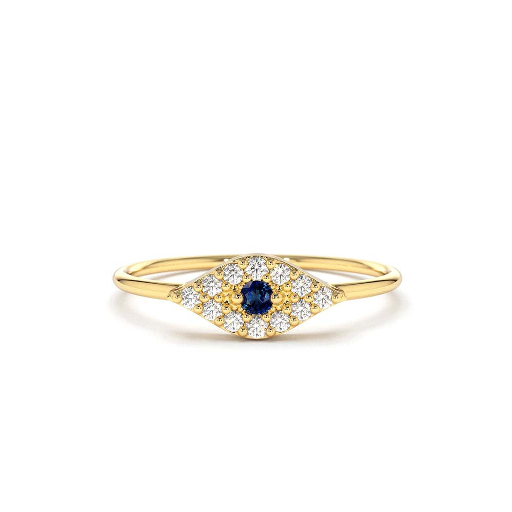 14K Gold Diamond and Sapphire Evil Eye Ring by Orlina Fine