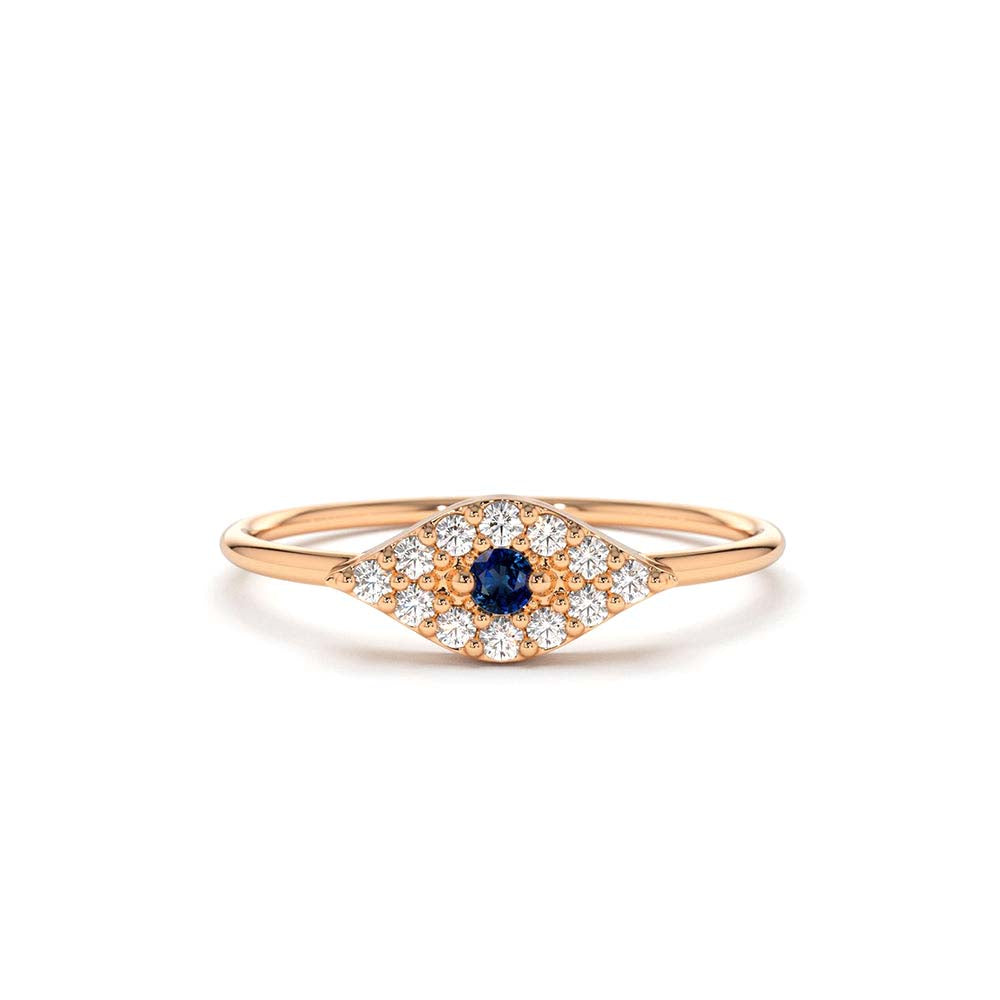 14K Gold Diamond and Sapphire Evil Eye Ring - view 2