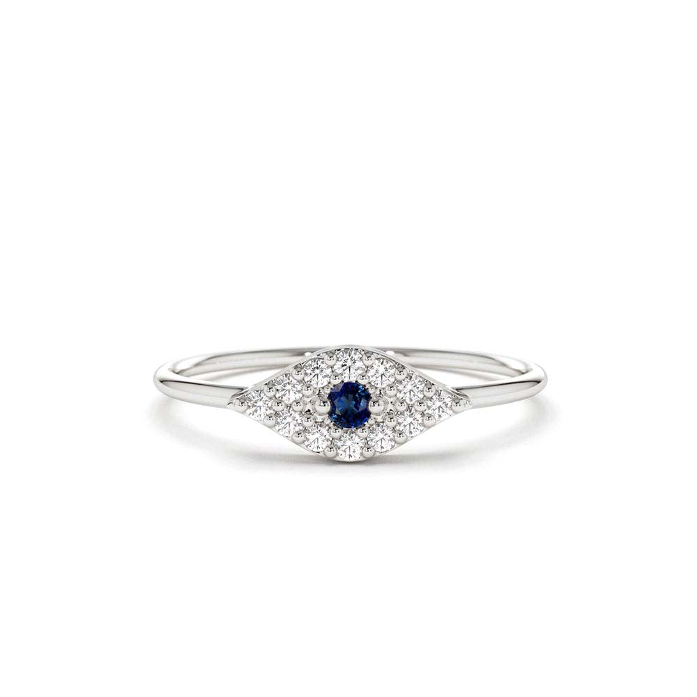 14K Gold Diamond and Sapphire Evil Eye Ring - view 3
