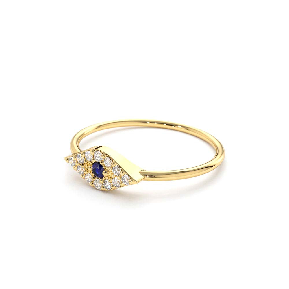 14K Gold Diamond and Sapphire Evil Eye Ring - view 4