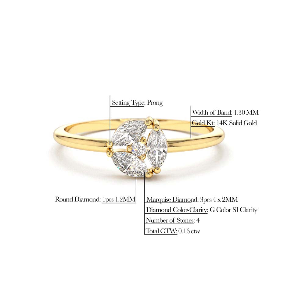 14K Gold Marquise Diamond Cluster Ring - view 5