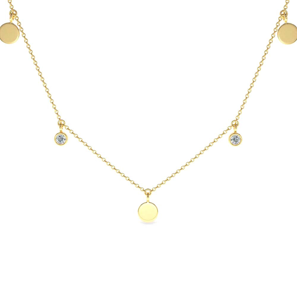 14K Gold Dangling Diamond Disc Necklace by Orlina Fine