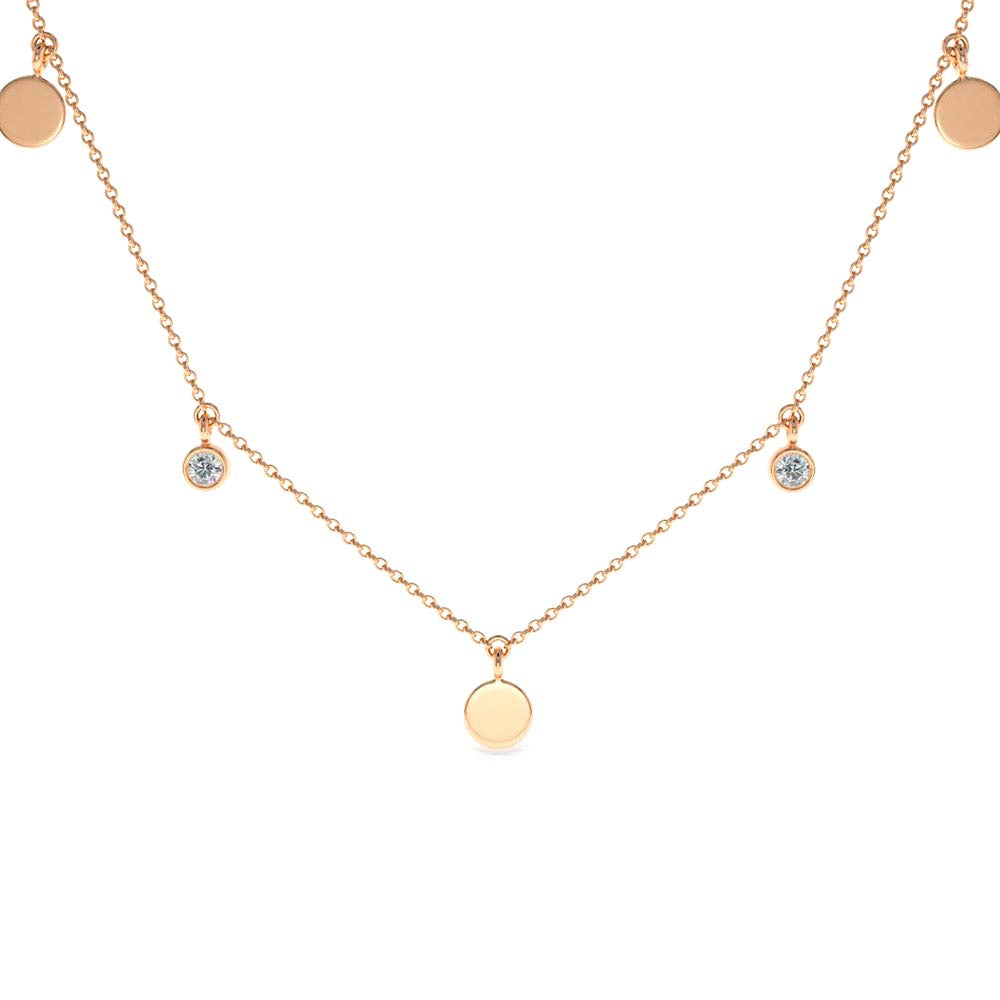 14K Gold Dangling Diamond Disc Necklace - view 2