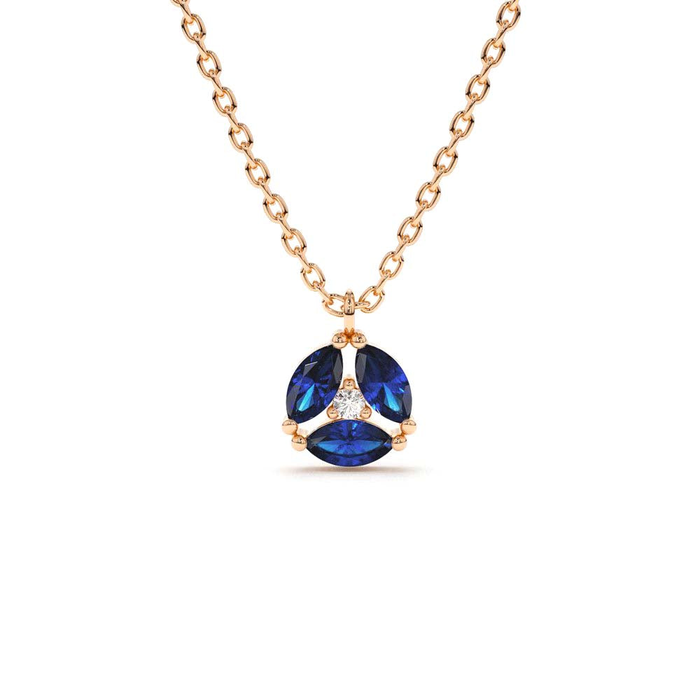 14K Marquise Sapphire Cluster Necklace - view 2