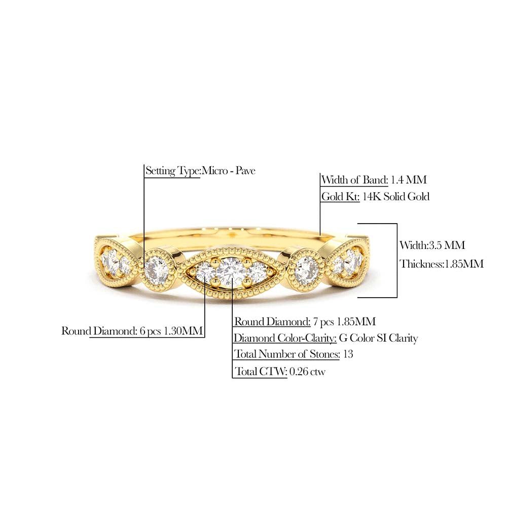 14K Gold Vintage Style Diamond Wedding Ring - view 4