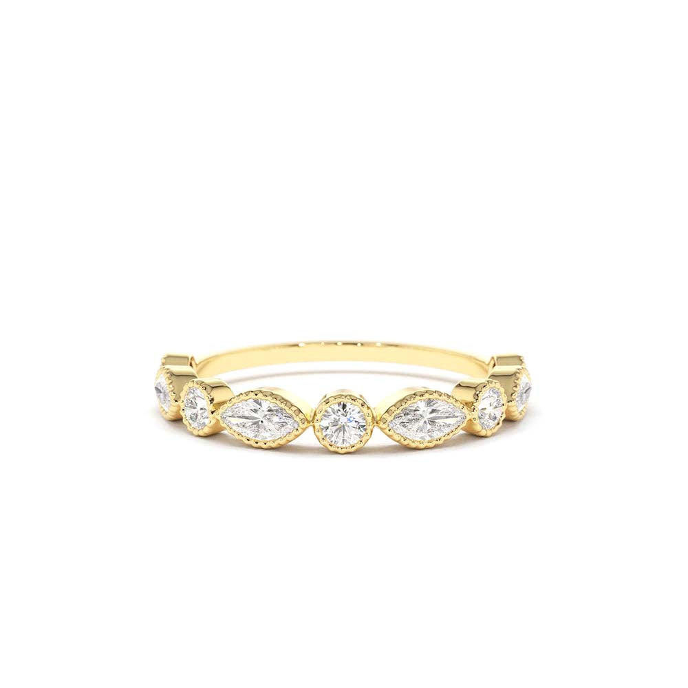 14K Marquise and Round Diamond Milgrain Bezel Setting Ring by Orlina Fine
