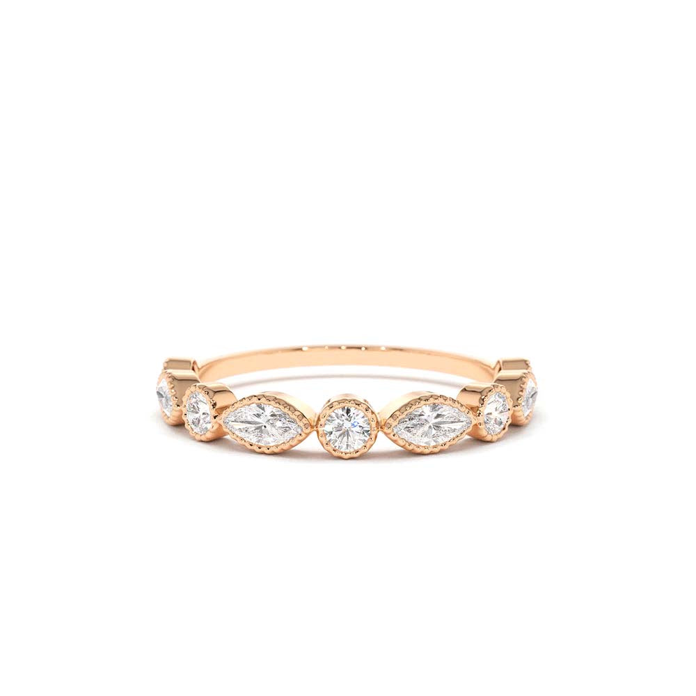 14K Marquise and Round Diamond Milgrain Bezel Setting Ring - view 2