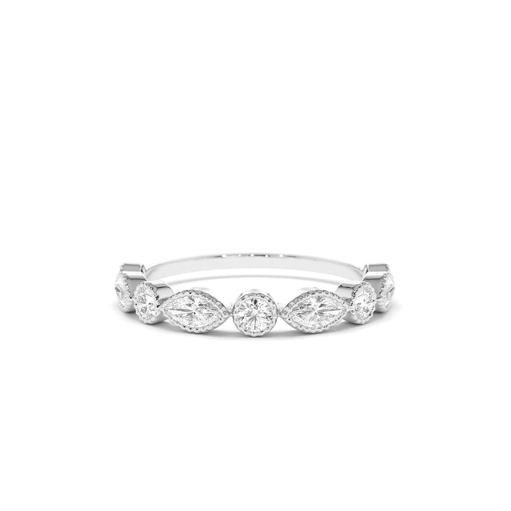14K Marquise and Round Diamond Milgrain Bezel Setting Ring - view 3