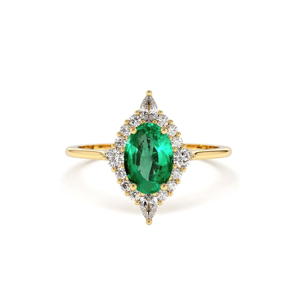 14K Oval Emerald and Diamond Bellarina Ring by Orlina Fine