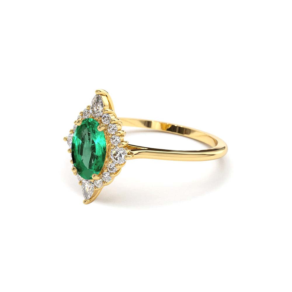 14K Oval Emerald and Diamond Bellarina Ring - view 4