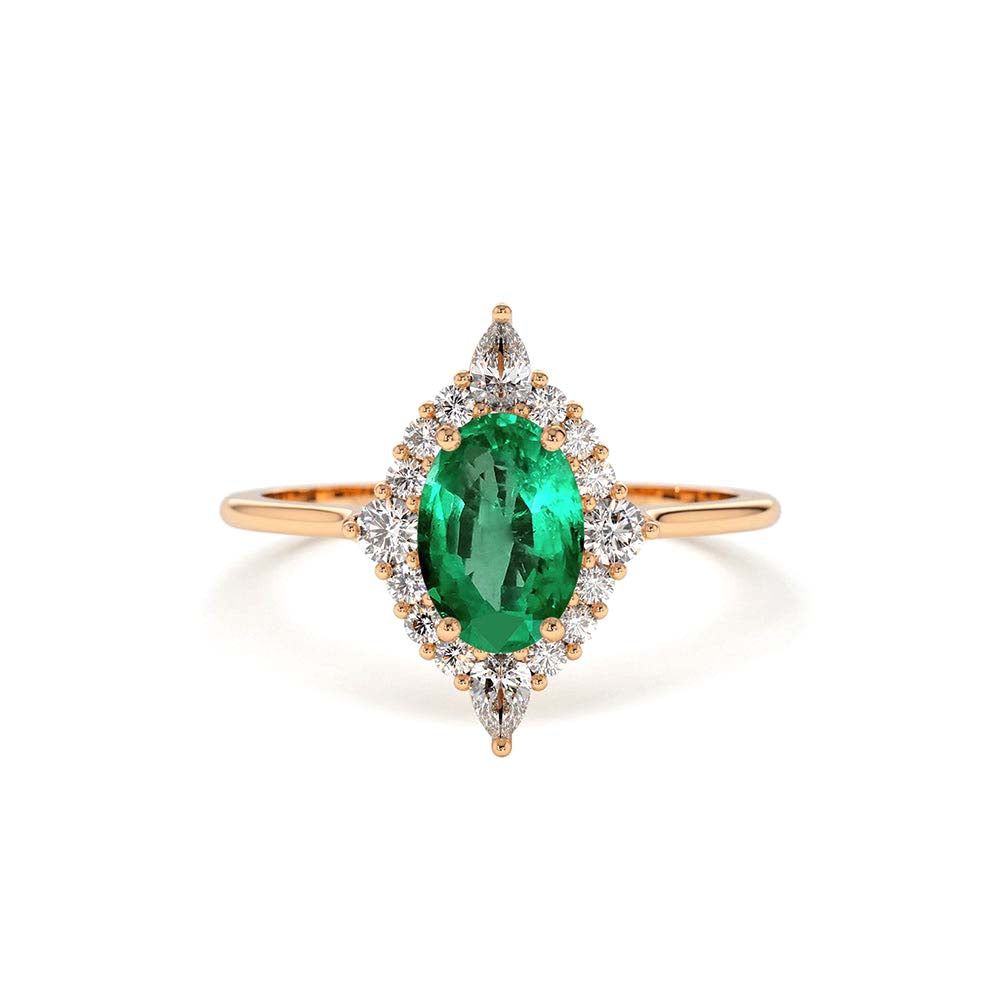 14K Oval Emerald and Diamond Bellarina Ring - view 2