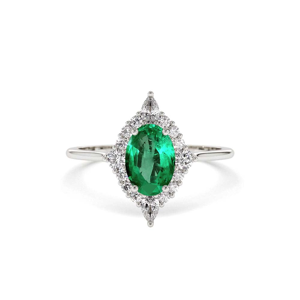 14K Oval Emerald and Diamond Bellarina Ring - view 3