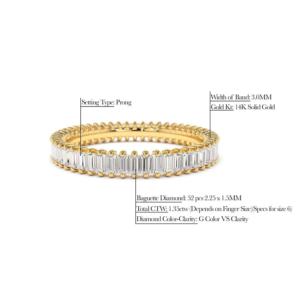 14K Prong Setting Full Eternity Baguette Diamond Ring - view 4
