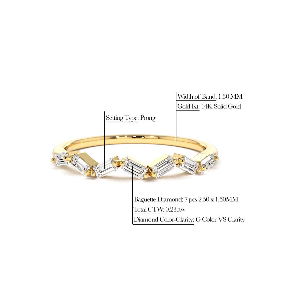 14K Slanted Baguette Diamond Stacking Ring - view 4