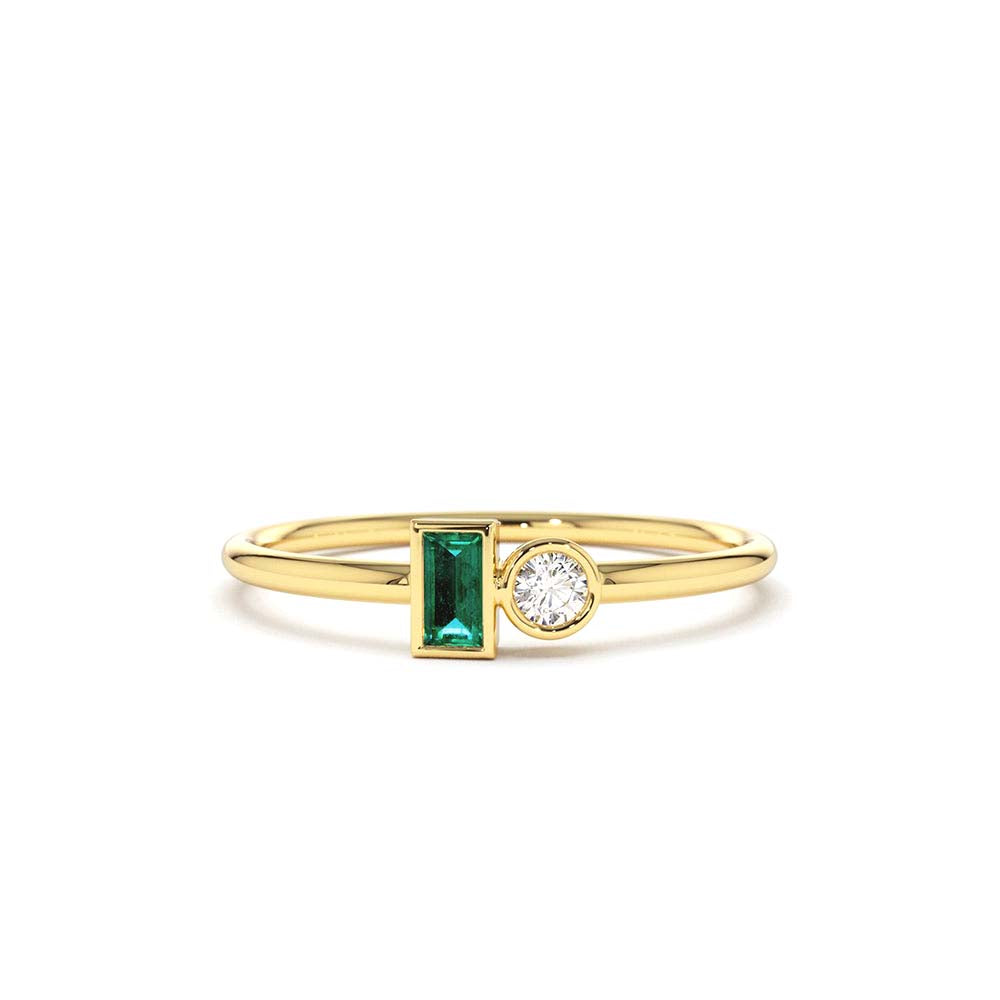 14K Baguette Emerald and Diamond Stackable Ring by Orlina Fine