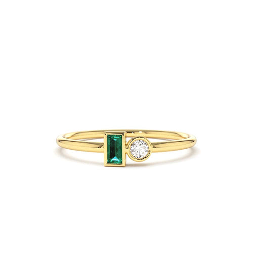 14K Baguette Emerald and Diamond Stackable Ring by Orlina Fine