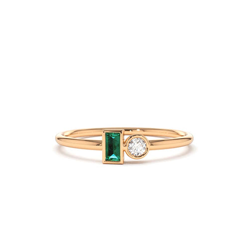 14K Baguette Emerald and Diamond Stackable Ring - view 2