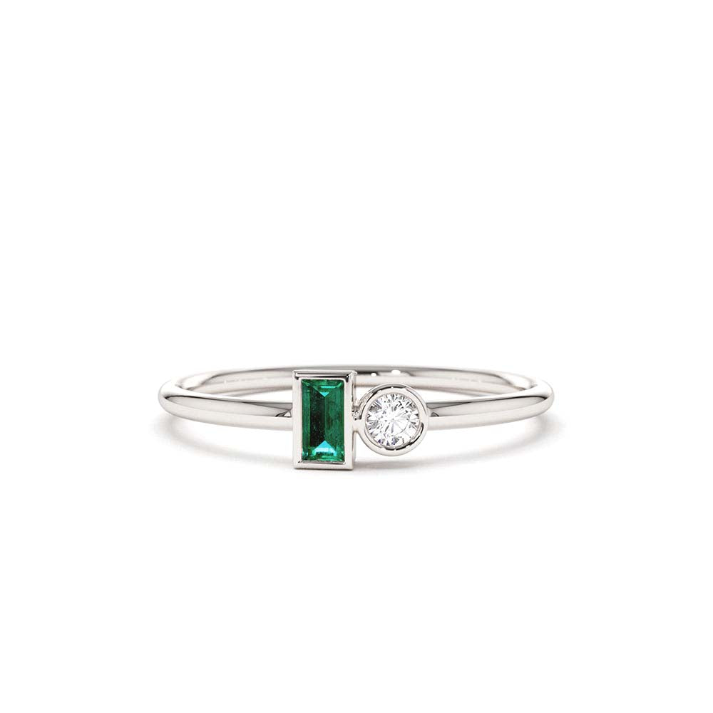14K Baguette Emerald and Diamond Stackable Ring - view 3