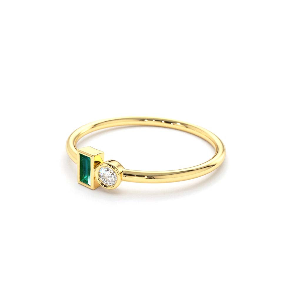 14K Baguette Emerald and Diamond Stackable Ring - view 4
