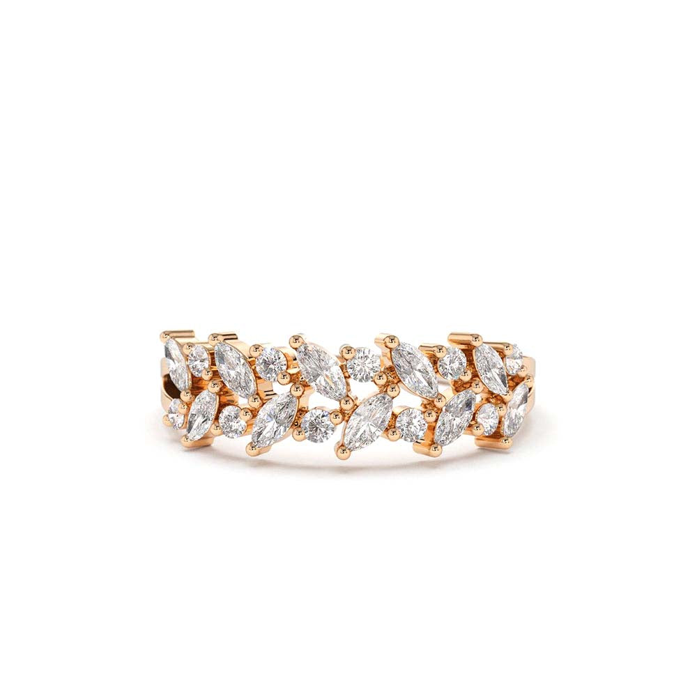 14K Gold Two Row Marquise & Round Diamond Ring - view 2
