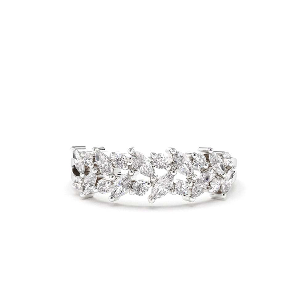14K Gold Two Row Marquise & Round Diamond Ring - view 3
