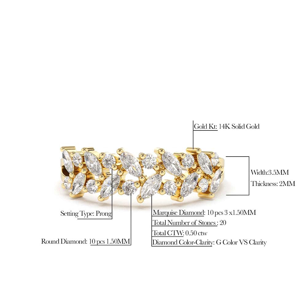 14K Gold Two Row Marquise & Round Diamond Ring - view 4