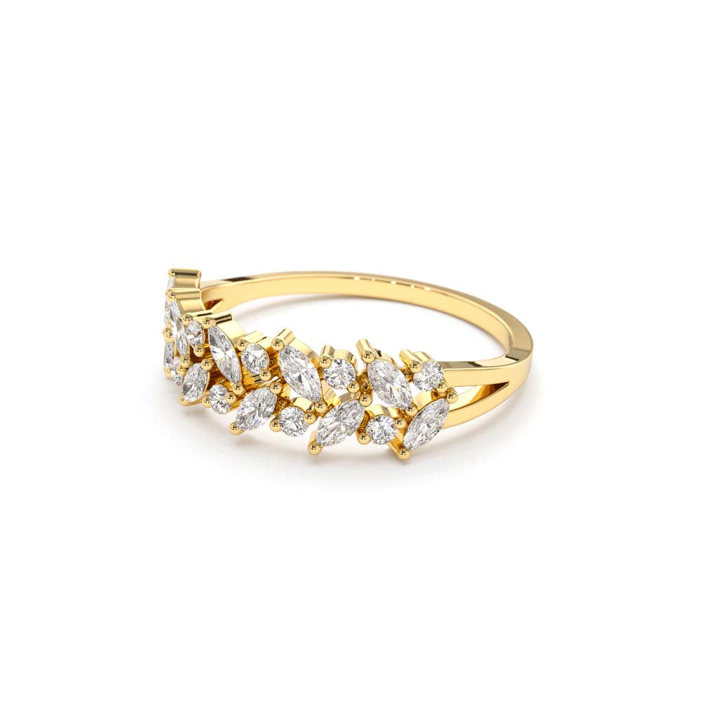 14K Gold Two Row Marquise & Round Diamond Ring - view 5