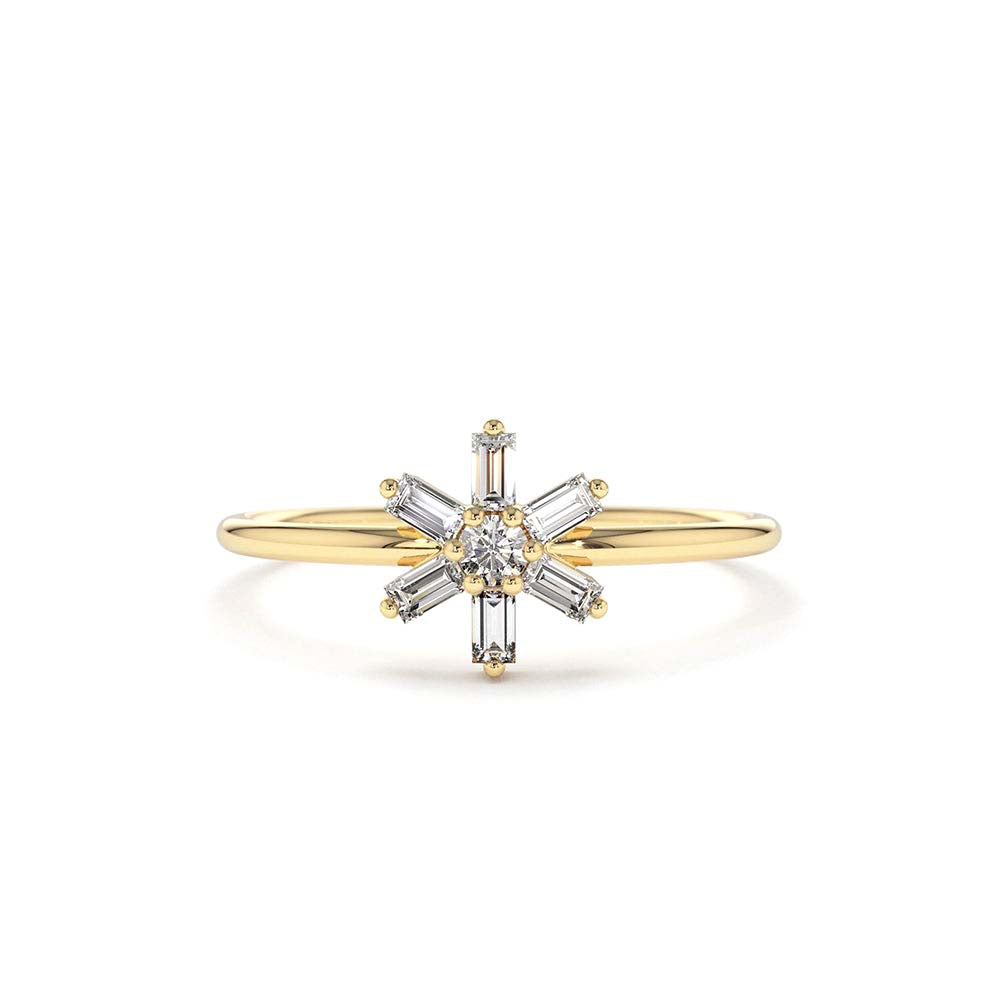 14K Baguette Diamond Flower Ring by Orlina Fine