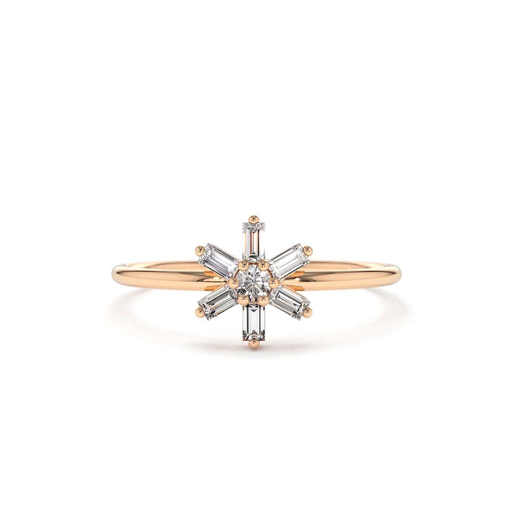 14K Baguette Diamond Flower Ring - view 2