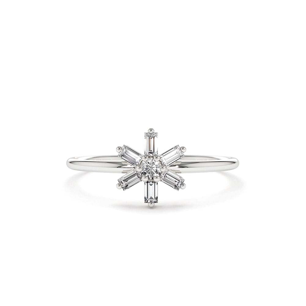 14K Baguette Diamond Flower Ring - view 3