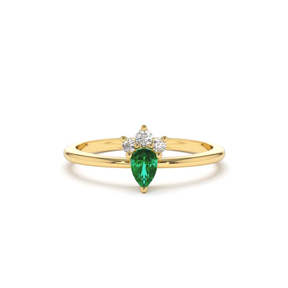 14K Mini Emerald and Diamond Ring by Orlina Fine