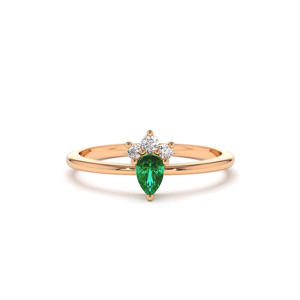 14K Mini Emerald and Diamond Ring - view 2