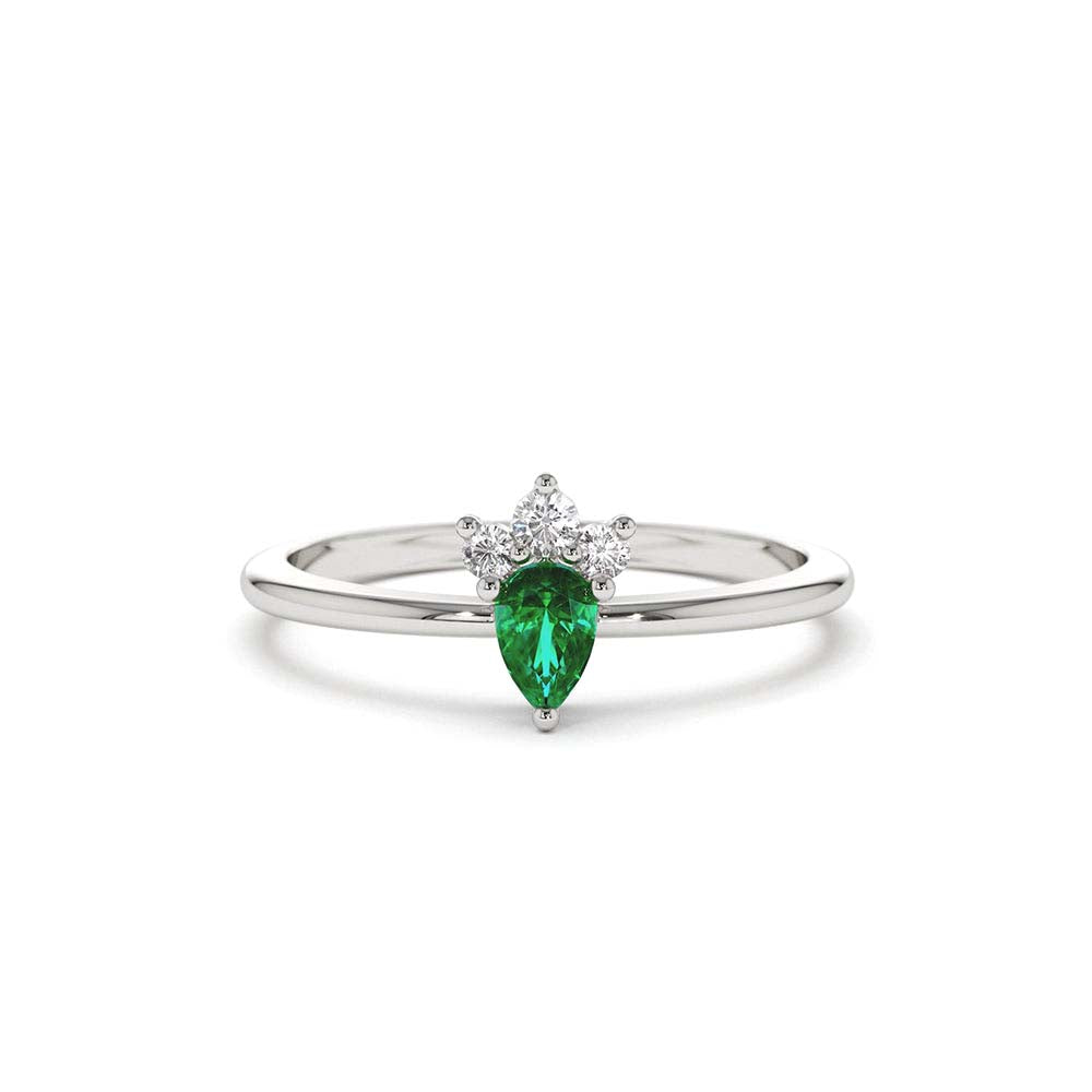 14K Mini Emerald and Diamond Ring - view 3