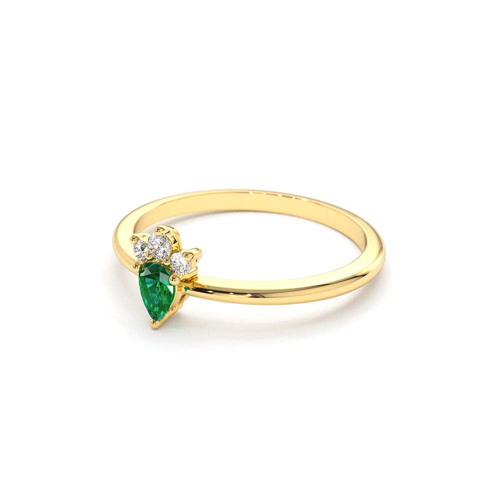 14K Mini Emerald and Diamond Ring - view 4