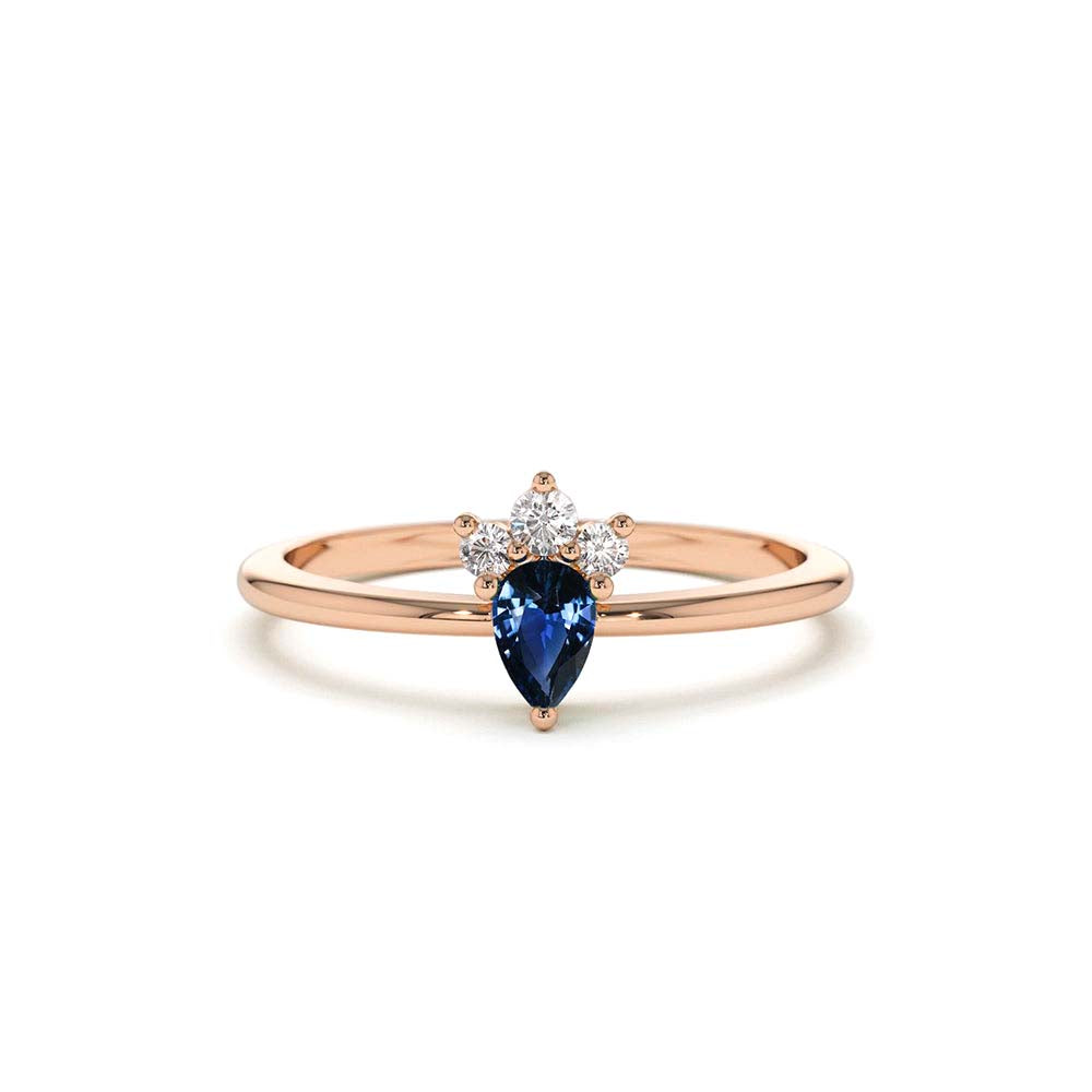 14K Mini Sapphire and Diamond Ring - view 2