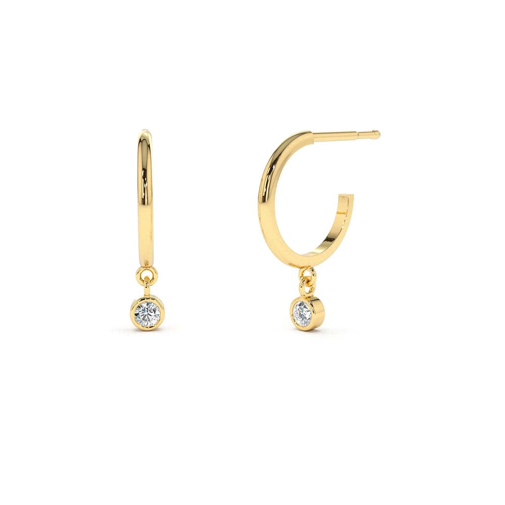 14K Hoop with Dangling Diamond by Orlina Fine