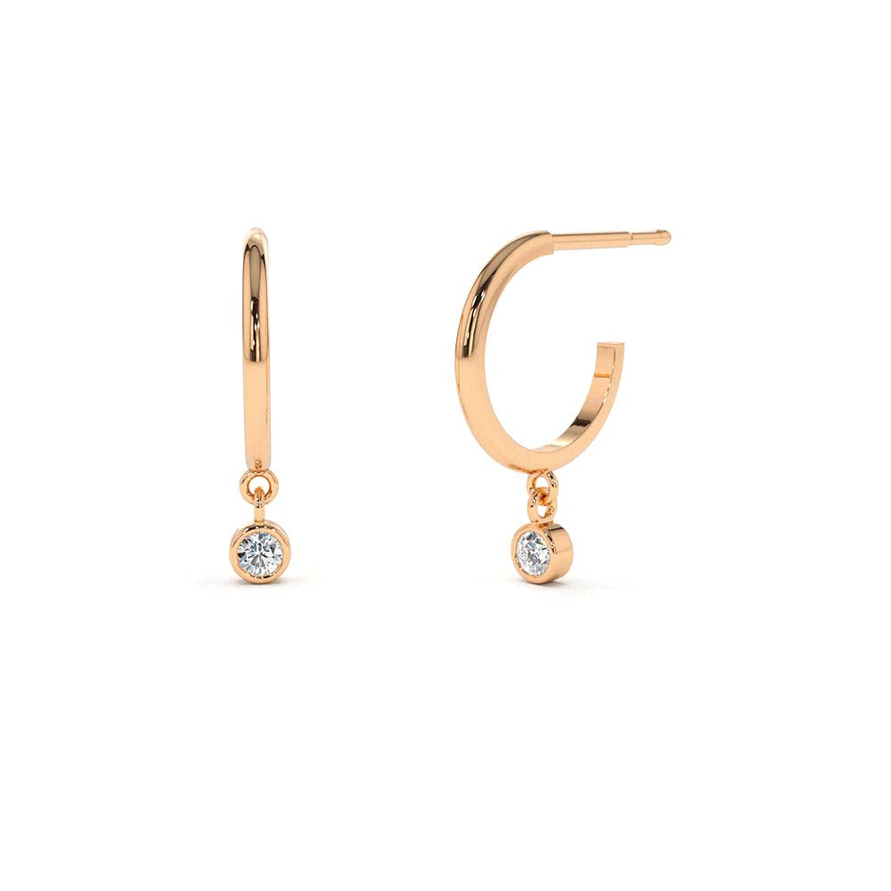 14K Hoop with Dangling Diamond - view 2