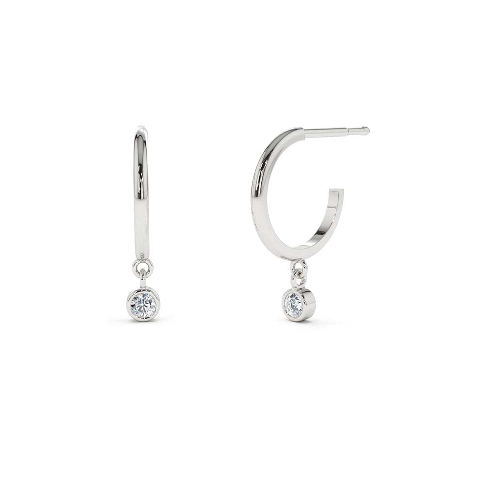14K Hoop with Dangling Diamond - view 3