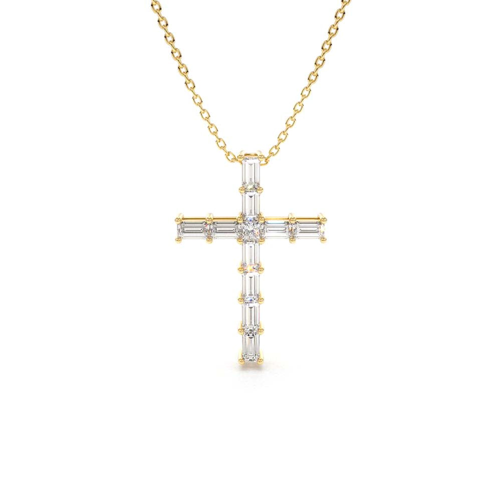14K Baguette Diamond Cross by Orlina Fine