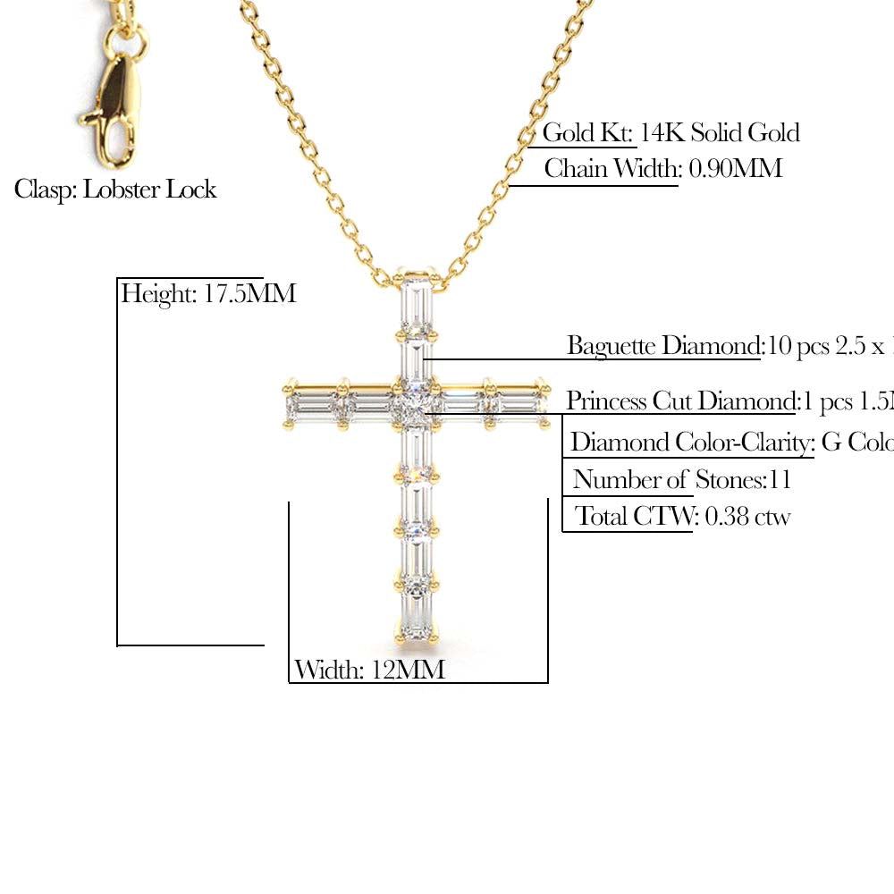14K Baguette Diamond Cross - view 2