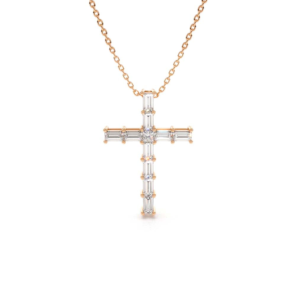 14K Baguette Diamond Cross - view 3