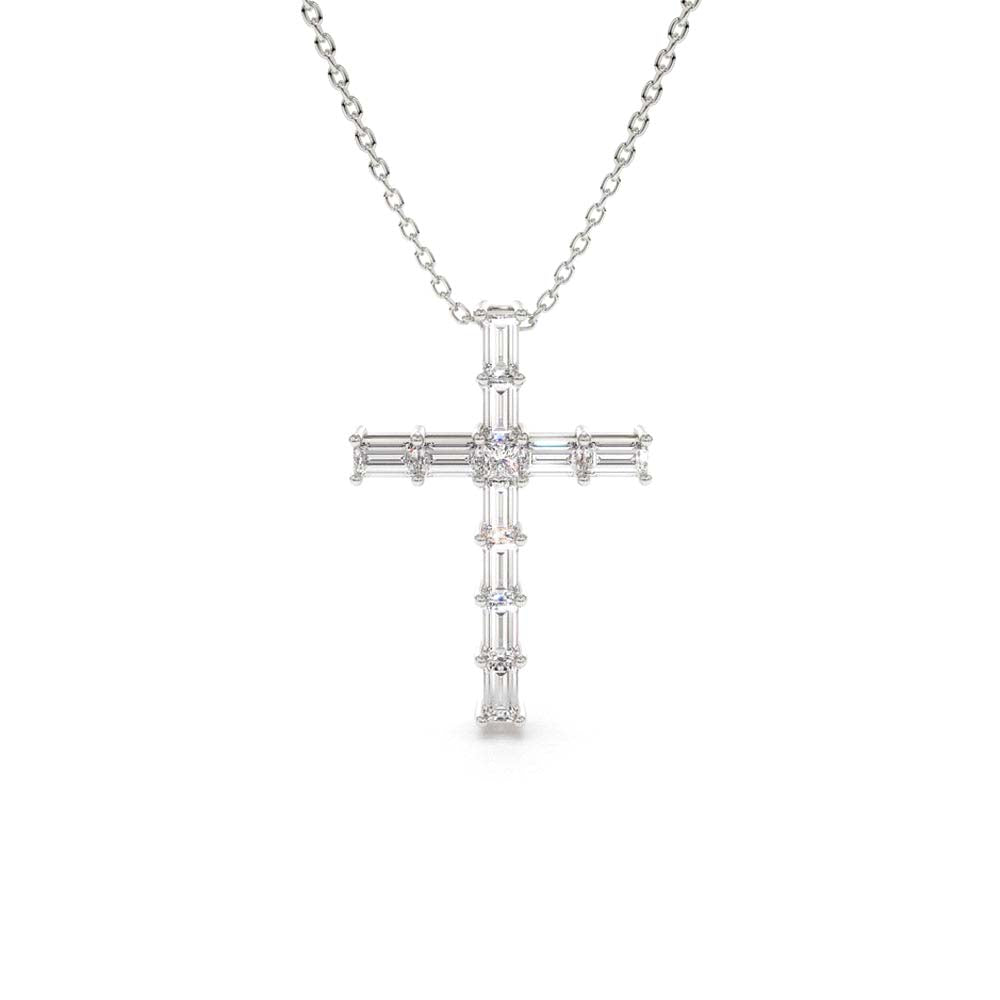 14K Baguette Diamond Cross - view 4