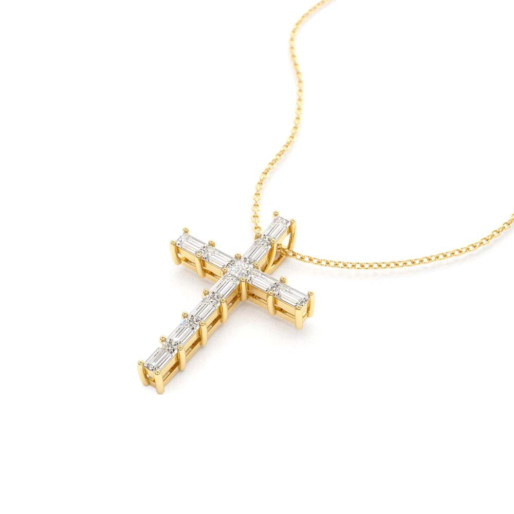 14K Baguette Diamond Cross - view 5