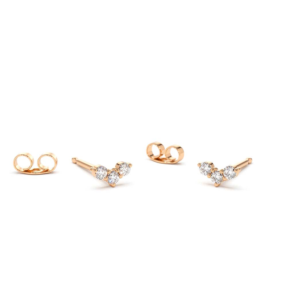 14K Gold Mini Trio Diamond Stud Earrings - view 2