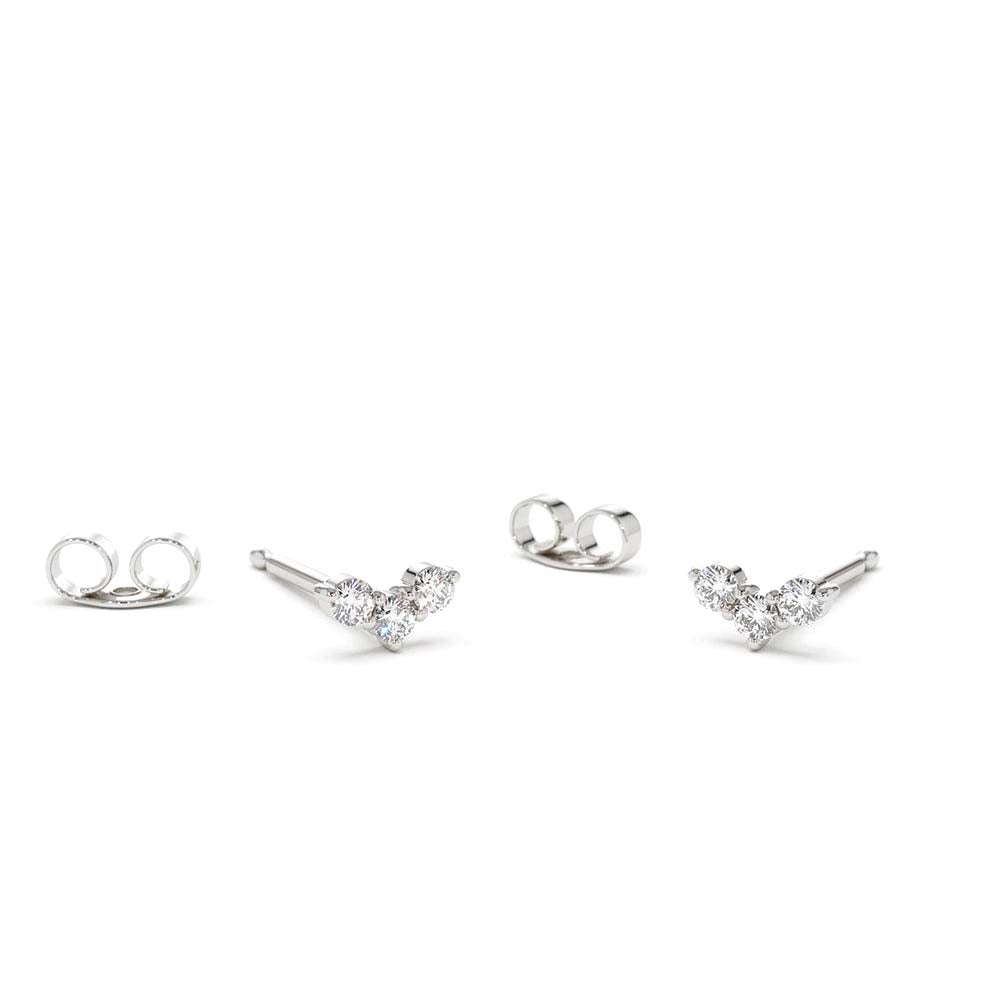 14K Gold Mini Trio Diamond Stud Earrings - view 3