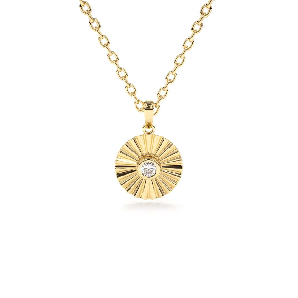 14K Gold Diamond Disc Ray Necklace by Orlina Fine