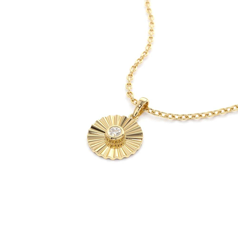 14K Gold Diamond Disc Ray Necklace - view 3