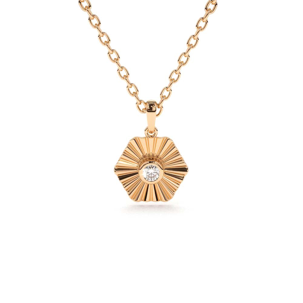 14K Gold Hexagon Diamond Disc Ray Necklace - view 2