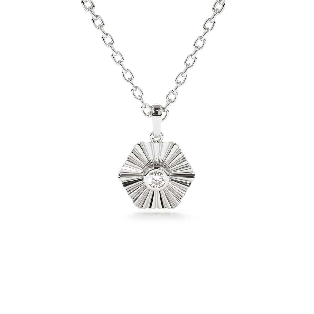 14K Gold Hexagon Diamond Disc Ray Necklace - view 3