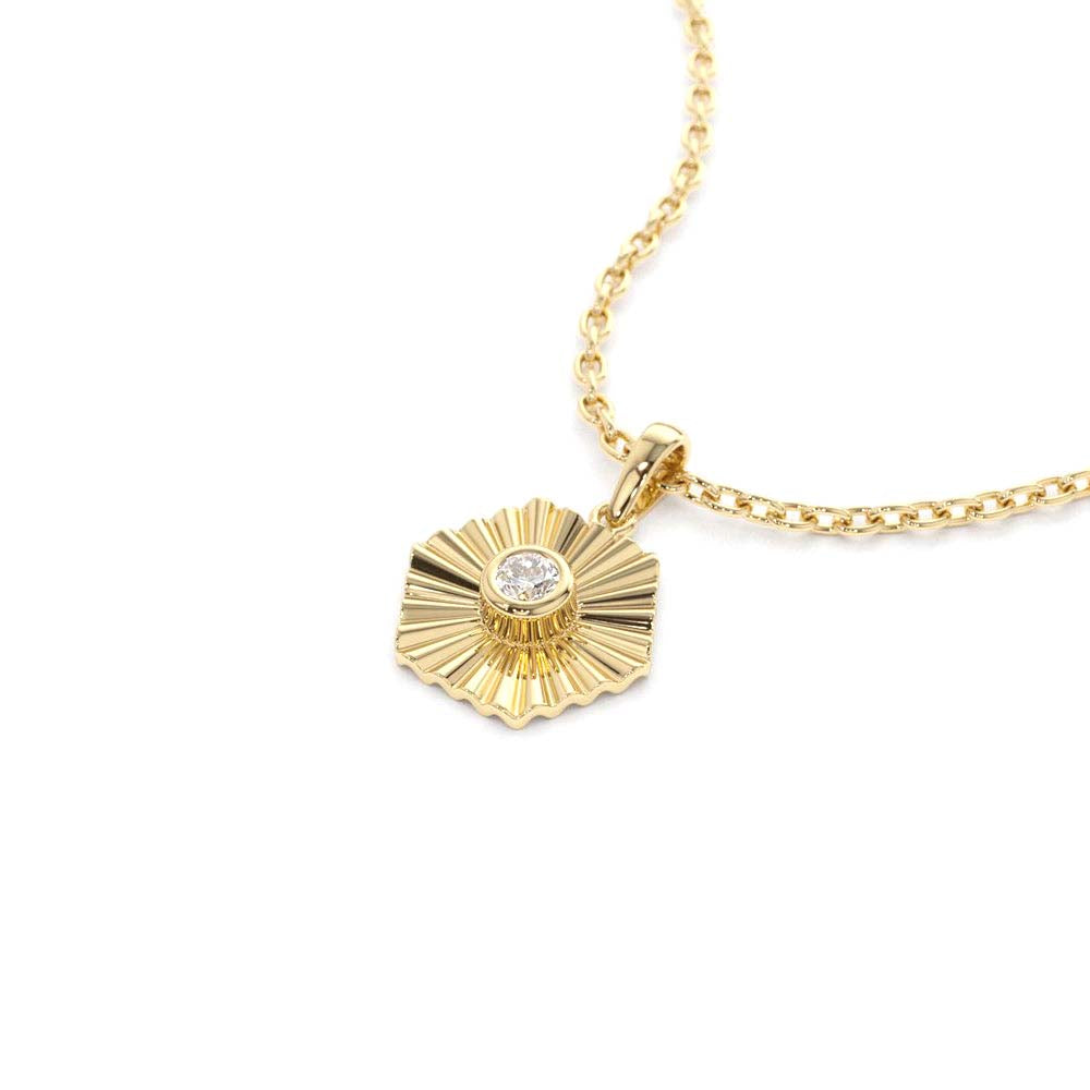 14K Gold Hexagon Diamond Disc Ray Necklace - view 4
